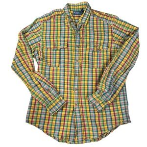 POLO RALPH LAUREN Men’s Bright Madras Plaid Epaulettes Button Down Shirt M A421